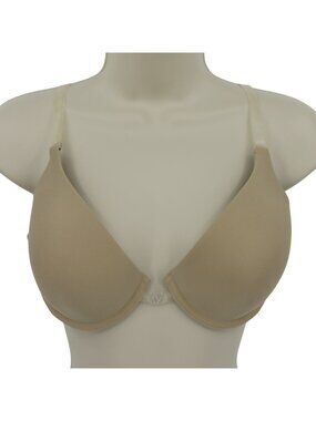Maidenform 38C Bra Style 7609 Beige Clear Straps Underwire Lined Front Closure